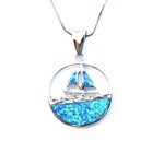 Blue Opal Sailboat on the Water Pendant w/chain